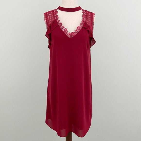 Heartloom x Revolve | Red Sleeveless Keyhole V-Neck Lace Mini Shift Dress XS - Picture 2 of 6